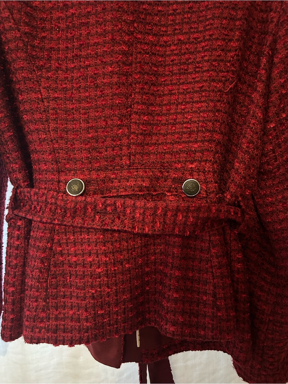 WHBM Women’s Red Tweed Belted Jacket - Picture 12 of 17
